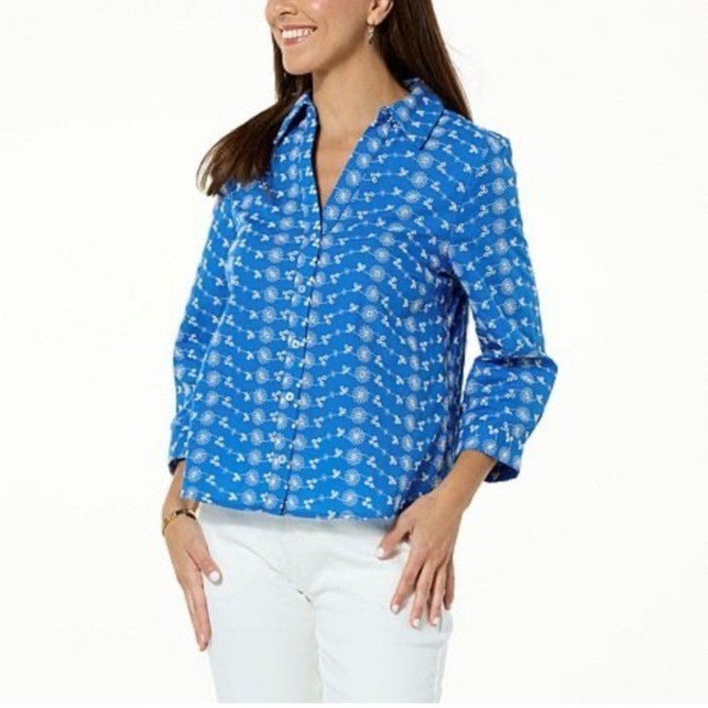 Jaclyn Smith Floral Eyelet Button-Up Top - 3X